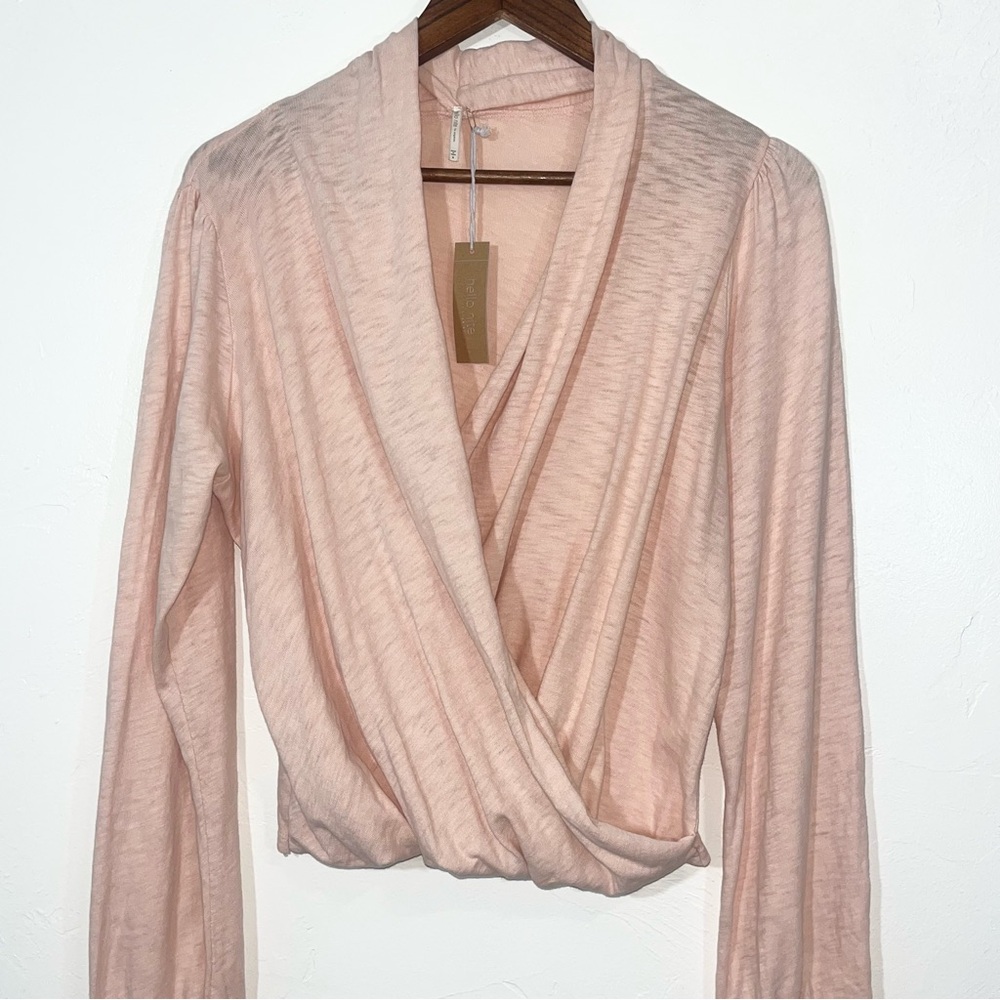 Hello Nite Draped Wrap Top Long Sleeve Light Pink Size S/ Small